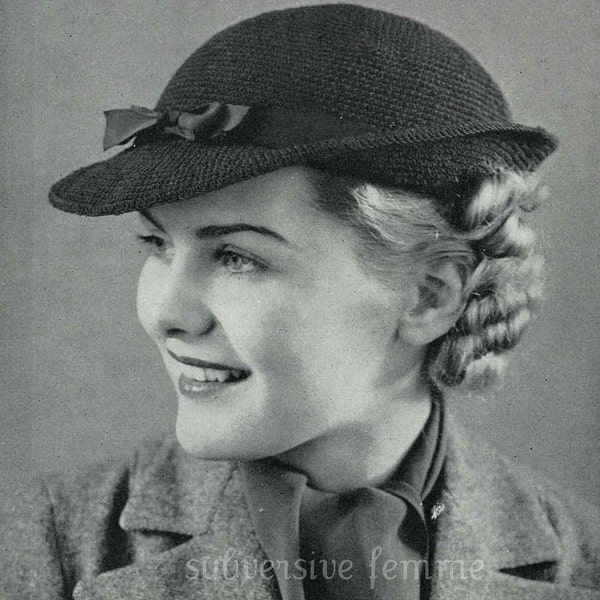 1930s Swagger Brimmed Hat, c. 1936 - vintage knitting crochet pattern PDF (316)