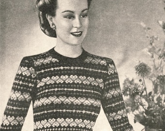 1940s Finella's Gay Fair Isle - vintage knitting pattern PDF (464)