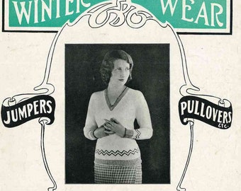 Knitting for Winter Wear, 9 Art Nouveau designs c.1920s - Vintage Knitting Pattern booklet PDF