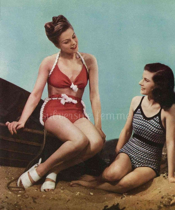 1940s Pin-up Swimsuit, Nautical Bikini Pattern C.1947 Vintage