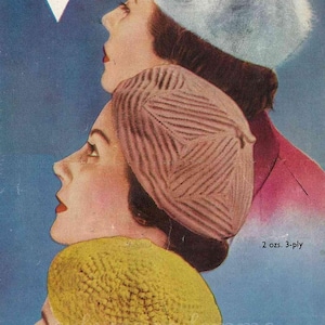 Three Berets from Bestway, c. 1950s  - Vintage Knitting Pattern booklet PDF (505)