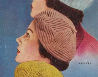 Three Berets from Bestway, c. 1950s  - Vintage Knitting Pattern booklet PDF (505)