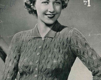 Early 1930s knitted lace cardigan, Womans Weekly No.1 - Vintage Knitting Pattern PDF (303)