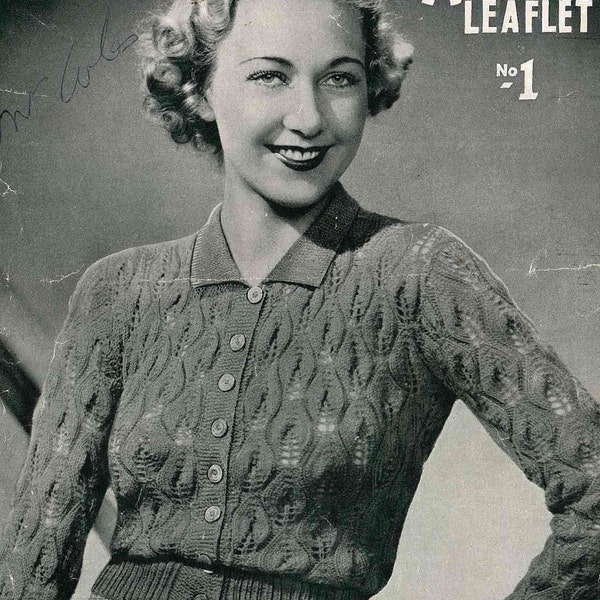Early 1930s knitted lace cardigan, Womans Weekly No.1 - Vintage Knitting Pattern PDF (303)
