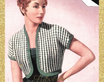 Checked effect bolero by Wendywear 598, sizes 34, 36, 38 - Vintage Knitting Pattern (541)