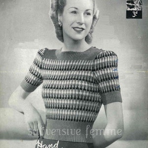 1940s Rainbow Jumper from WWII, Make Do and Mend - vintage knitting pattern PDF (403) Lavenda 915