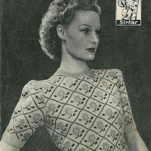 Land Girl Fair Isle Jumper from WWII, c. 1940s - vintage knitting pattern PDF (426)