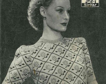 Land Girl Fair Isle Jumper from WWII, c. 1940s - vintage knitting pattern PDF (426)
