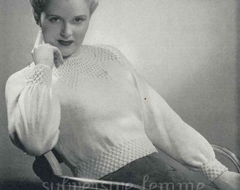 1940s Wistful Pullover with star-smocked yoke, 3 sizes - vintage knitting pattern PDF (435)