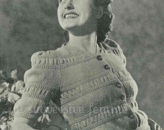 1930s gathered and ribbed jumper - vintage knitting pattern PDF (304)