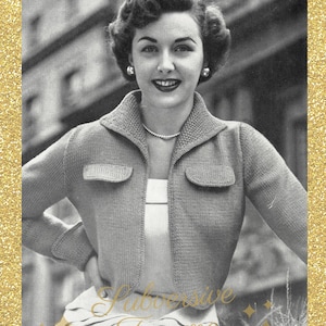 Eril, a sporty cardigan bolero knit in DK weight wool e c. 1950s - Vintage Knitting Pattern PDF