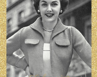 Vintage 1950s Eril Cardigan Bolero Knitting Pattern: Sporty DK Wool (PDF Pattern)