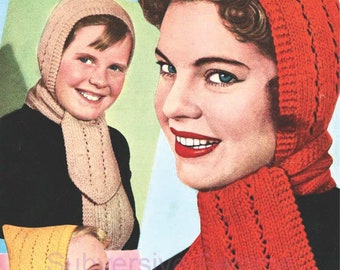 1950s Pixie Hood with Attached Scarf, Bestway B2833 (518) – vintage knitting pattern PDF