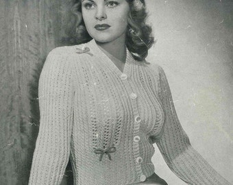 1940s pin-up style knitting pattern 'Phyllis', 1940s bed jacket with bows- vintage knitting pattern PDF (407)