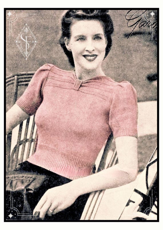 A Day in the Garden, 1940s womens jumper - vintage knitting pattern PDF
