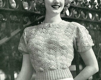 Festival, a stunning 1930s-40s blouse - vintage knitting pattern PDF (329)