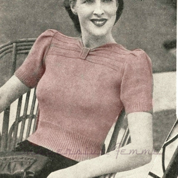 A Day in the Garden, 1940s womens jumper - vintage knitting pattern PDF (474)