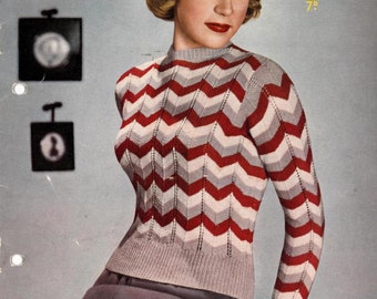 Bad Girl Striped Jumper , 36 38 40 in bust (plus size) - Vintage Knitting Pattern PDF (522) Sirdar 7455