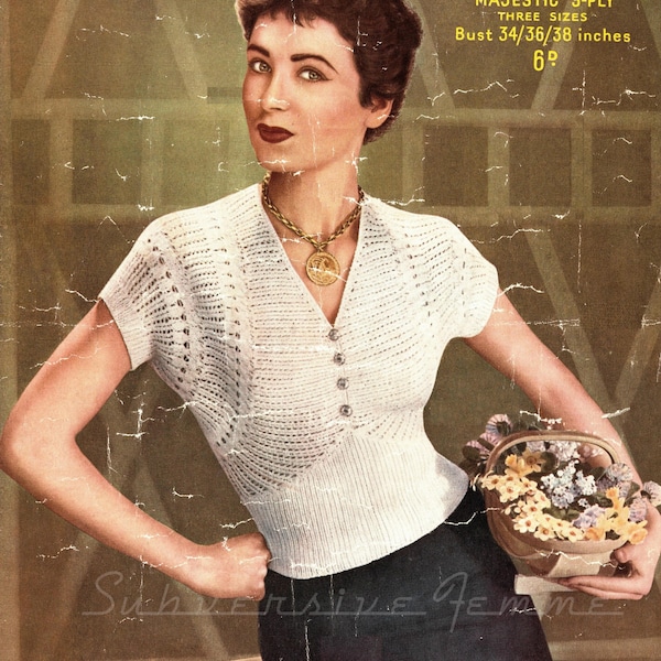 Koronkowy sweter z lat 50. XX wieku – wzór vintage (529) Sirdar 1404