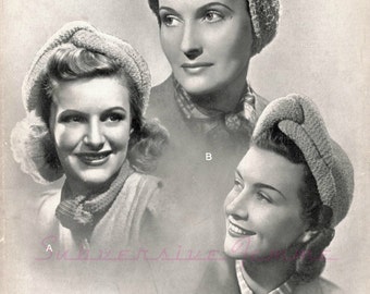 Three Knitted Turbans from WWII, Patons and Baldwins No. 3814, c. 1940s - vintage knitting pattern PDF (476)