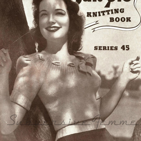 Carolina, a sweet 1940s jumper with ribbon-trim neckline - vintage knitting pattern PDF (468)