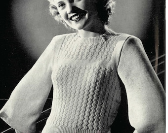 Zig-Zag Stitch jumper with flared sleeves from Lincoln, vintage knitting pattern PDF (493)