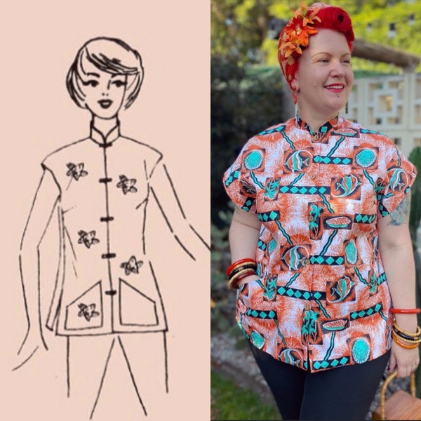 1950s Hawaiian Hostess blouse, multisized, digital download pattern - Vintage Sewing Pattern PDF 1011