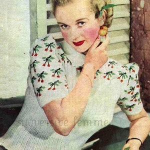 1940s Cherry Ripe Jumper c.1942, WW2 - vintage knitting pattern PDF (409)