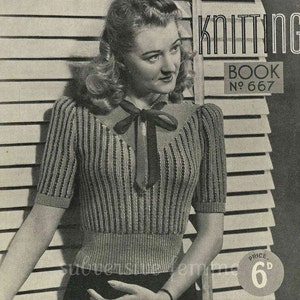 Pretty and Fancy Striped Pullover, c. 1940s -  vintage knitting pattern PDF (418)