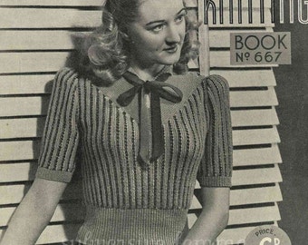 Pretty and Fancy Striped Pullover, c. 1940s -  vintage knitting pattern PDF (418)