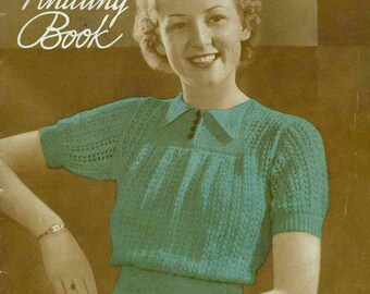 Early 1930s knitted lace jumper with garter yoke, c.1934 - Vintage Knitting Pattern PDF (308)