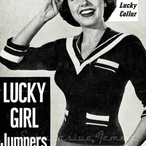 Lucky Girl Sailor Jumper, c. 1950s - vintage knitting pattern PDF (516)