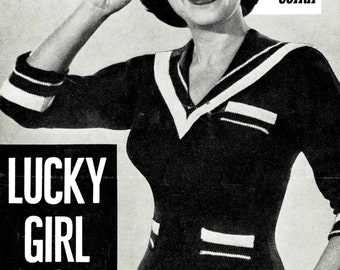 Lucky Girl Sailor Jumper, c. 1950s - vintage knitting pattern PDF (516)