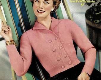 Sweetie - 1950s fitted shortie cardigan, 32-34-36-38 in bust - Vintage Knitting Pattern PDF (514) Sirdar 1628