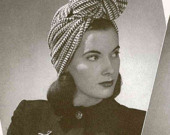 A Trio of Wind-ups (head scarves and turbans) c.1942 - vintage knitting crochet pattern PDF (404)