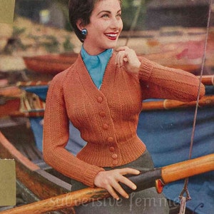 1950s fitted raglan cardigan, 34-36-38 in bust - Vintage Knitting Pattern PDF (502) Lee Target 1284