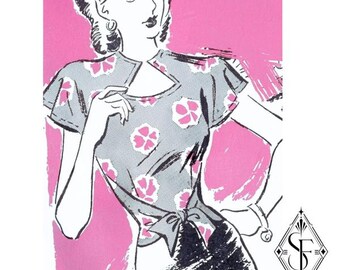 1940s Parnell Wrap Blouse, medium size, Print at Home Pattern 1023