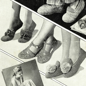 Womens and Mens Slippers, Weldons No.322 - vintage knitting crochet pattern PDF (455)