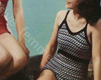 1940s Pin-up Swimsuit, nautical swimsuit pattern c.1947 - vintage knitting pattern PDF (484)