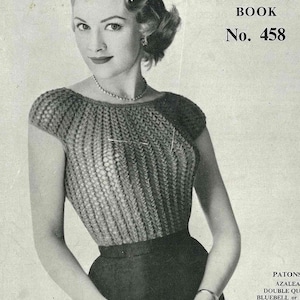 Mid 1950s knitted bombshell top, Patons 458 - Vintage Knitting Pattern booklet PDF (501)