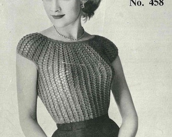 Mid 1950s knitted bombshell top, Patons 458 - Vintage Knitting Pattern booklet PDF (501)