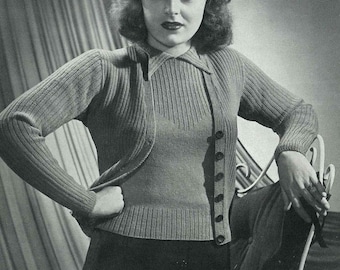 1940s cardigan and top twin-set, Patons and Baldwins 'Doreen' - Vintage Knitting Pattern PDF (436)