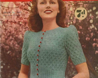 Cherry Blossom, WWII-era cardigan c. 1940s - vintage knitting pattern PDF (449)