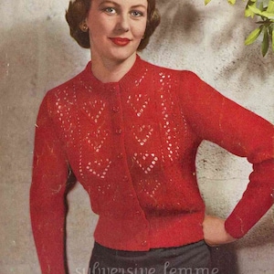 Ten of Hearts Cardigan, c. 1950s - vintage knitting pattern PDF (510)