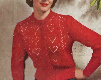 Ten of Hearts Cardigan, c. 1950s - vintage knitting pattern PDF (510)