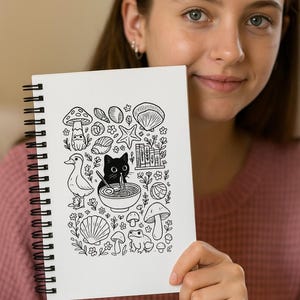 気まぐれなノート – かわいい黒猫、ガチョウ、キノコ、貝殻 – アーティストや落書き好きの方へのジャーナルギフト
