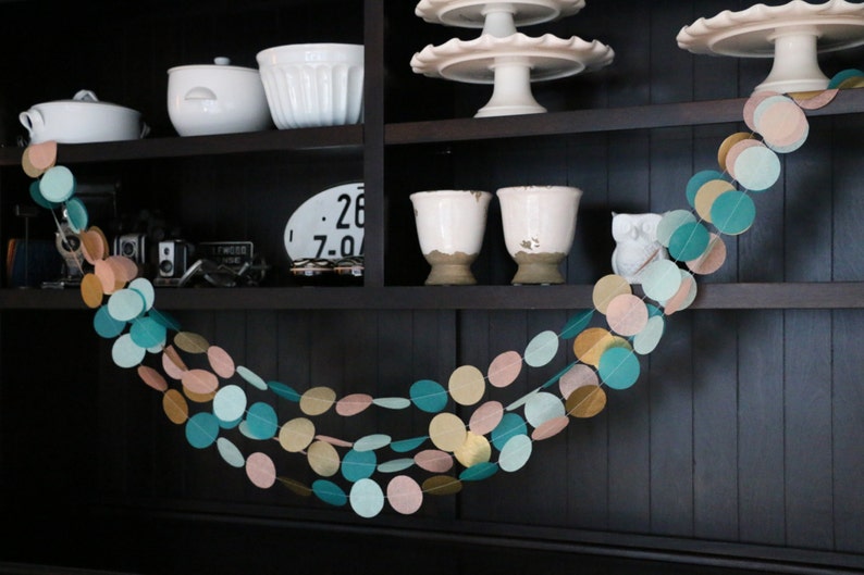 Party Garland Wedding Backdrop Tissue Paper Garland Photo Backdrop- Teal Mint Gold Peach Photo Backdrop Paper Garland Wedding Garland