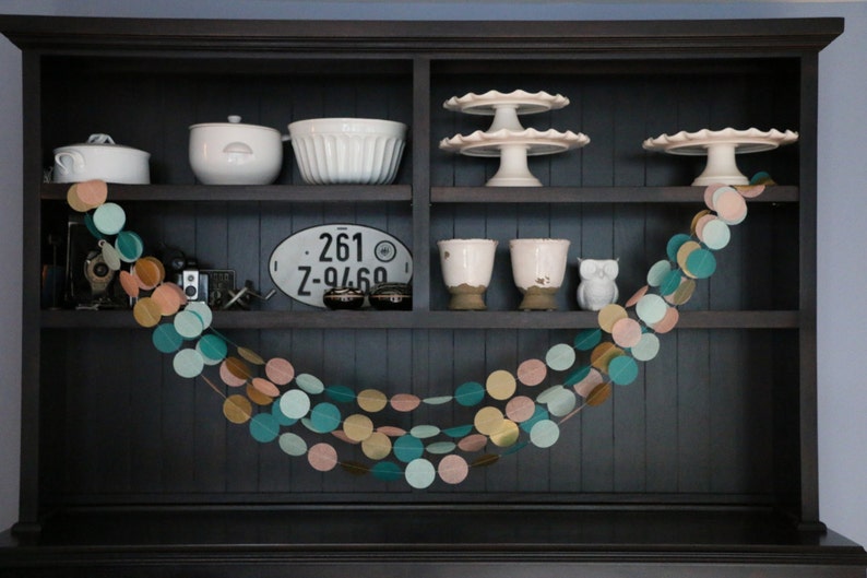 Party Garland Wedding Backdrop Tissue Paper Garland Photo Backdrop- Teal Mint Gold Peach Photo Backdrop Paper Garland Wedding Garland
