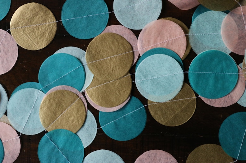 Party Garland Wedding Backdrop Tissue Paper Garland Photo Backdrop- Teal Mint Gold Peach Photo Backdrop Paper Garland Wedding Garland