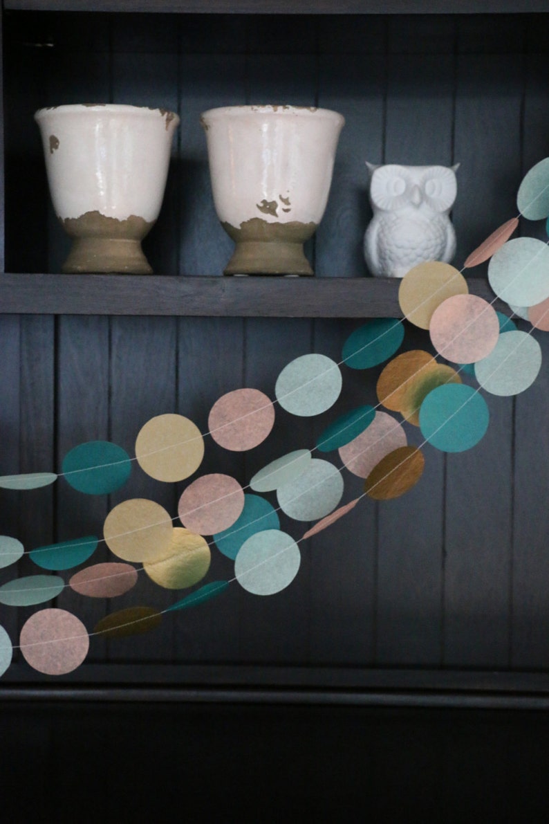 Party Garland Wedding Backdrop Tissue Paper Garland Photo Backdrop- Teal Mint Gold Peach Photo Backdrop Paper Garland Wedding Garland